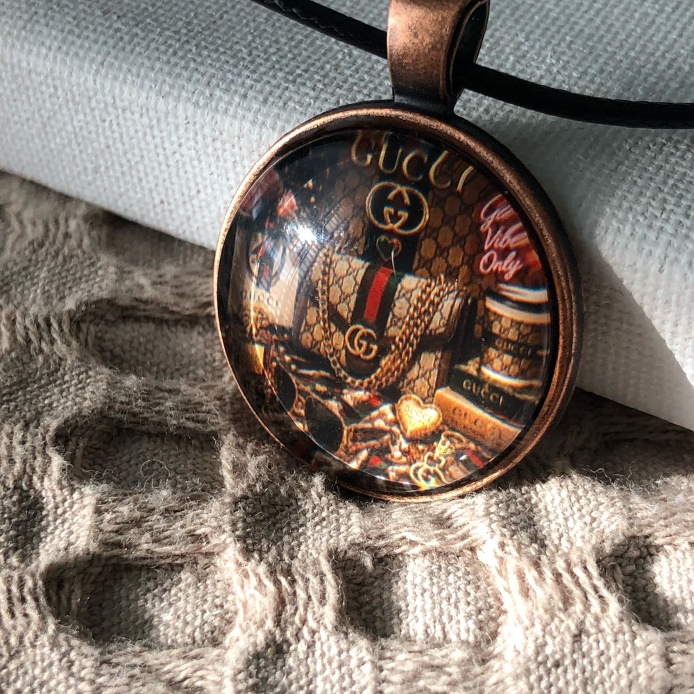 Designer Bronze-Tone Brown and Gold Pendant Necklace